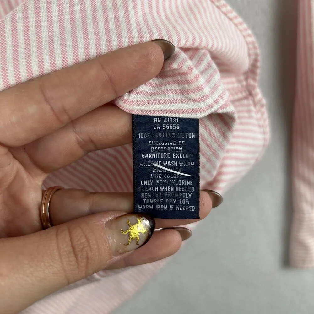 Ralph Lauren Shirt Boys 12 Pink Striped Button Down Long Sleeve Flesh Pony Logo
